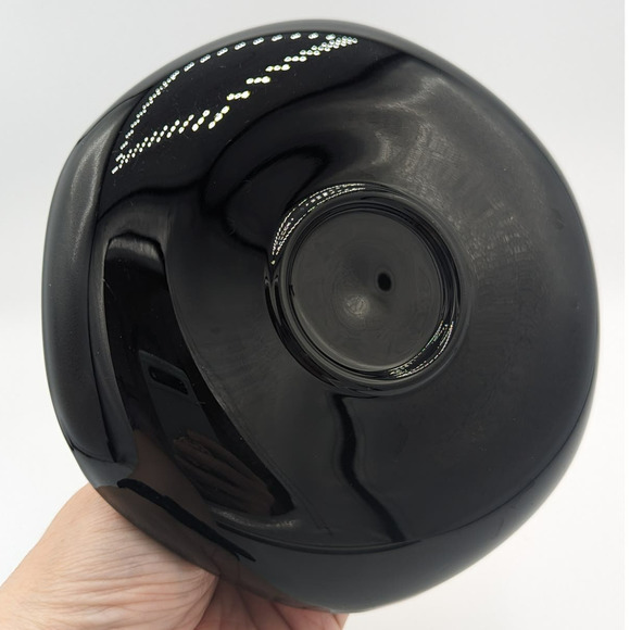 LE Smith Black Glass Tidbit Tray Vintage Ebony Nut Dish with Handle Hexagon - Picture 3 of 7